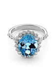 Two Carat Old European Oval Cut Lab Created Aquamarine and Moissanite Halo Statement Ring in 14 Karat Gold - Boutique Pavè