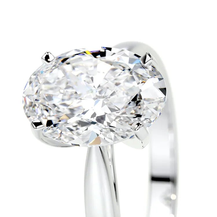 Two Carat Oval Cut Lab Created Diamond Solitaire Engagement Ring in 14 Karat White Gold - Boutique Pavè