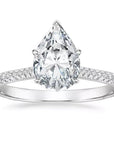 Two Carat Pear Cut Moissanite Pave Solitaire Secret Halo Engagement Ring in 18 Karat White Gold - Boutique Pavè