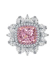 Two Carat Radiant Cut Fancy Pink Cubic Zirconia Halo Statement Ring in Platinum Plated Sterling Silver - Boutique Pavè