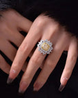 Two Carat Radiant Cut Fancy Yellow Cubic Zirconia Halo Statement Ring in Platinum Plated Sterling Silver - Boutique Pavè