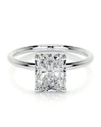 Two Carat Radiant Cut Lab Created Diamond Solitaire Engagement Ring in 14 Karat White Gold - Boutique Pavè