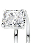 Two Carat Radiant Cut Lab Created Diamond Solitaire Engagement Ring in 14 Karat White Gold - Boutique Pavè