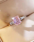 Two Carat Radiant Cut Pink Moissanite Engagement Ring in 18 Karat White Gold - Boutique Pavè