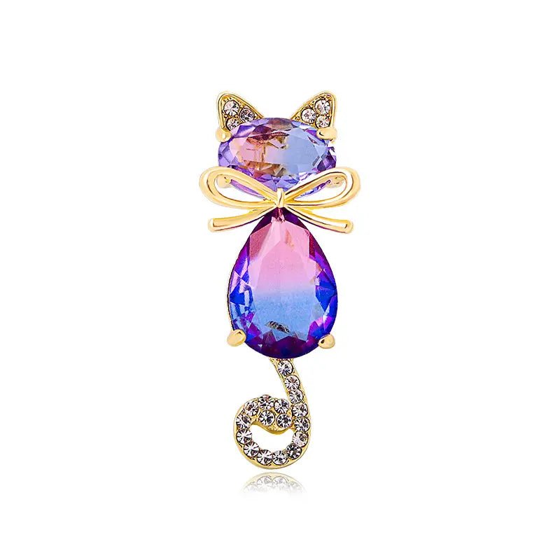 Unique Austrian Crystal and Cubic Zirconia Cat Brooch with Large Bow - Boutique Pavè