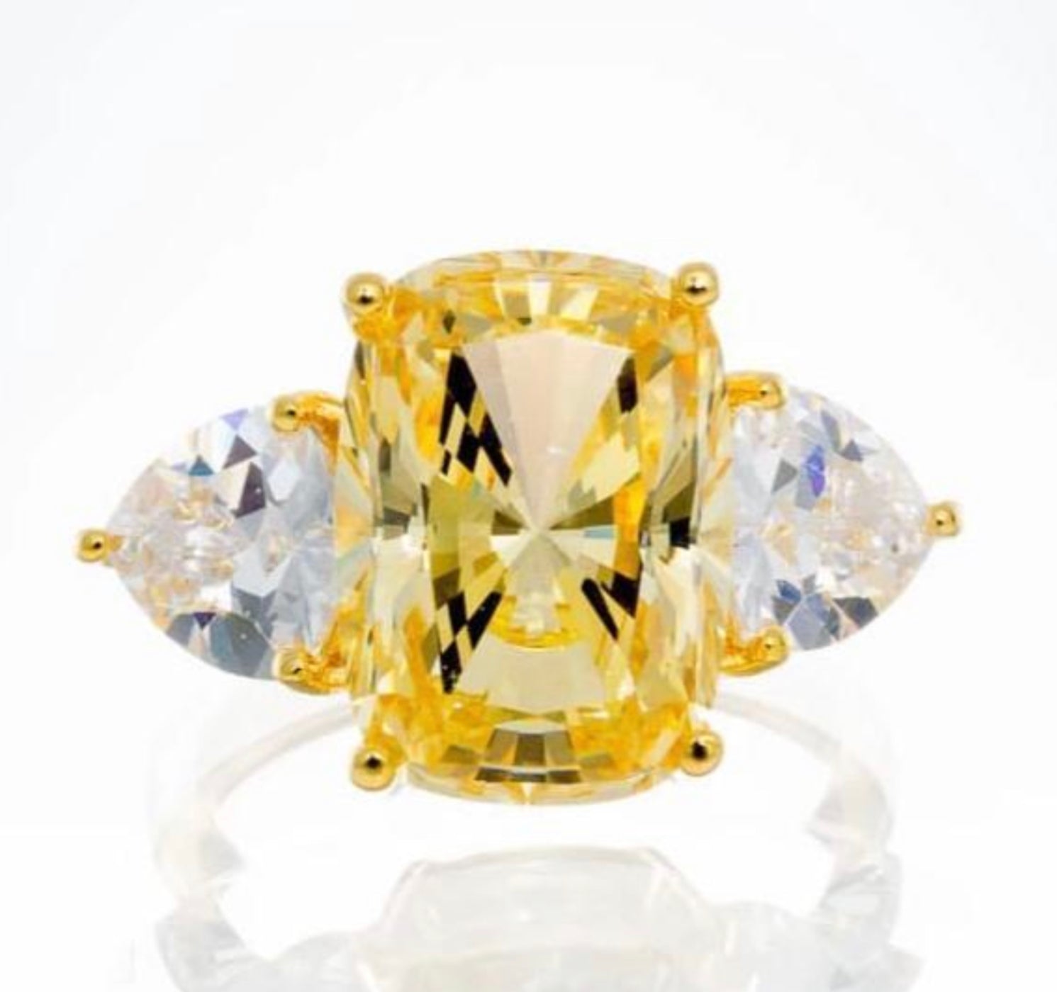 Unique Chunky Cushion Cut Canary Cubic Zirconia Engagement Ring In Yellow Gold Plated Sterling Silver - Boutique Pavè