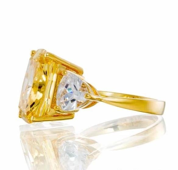 Unique Chunky Cushion Cut Canary Cubic Zirconia Engagement Ring In Yellow Gold Plated Sterling Silver - Boutique Pavè