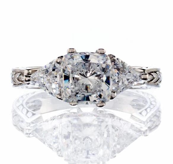 Vintage Cushion &amp; Trillion Cut Cubic Zirconia Engagement Ring In Sterling Silver - Boutique Pavè