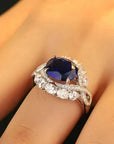 Vintage Five Carat Oval Cut Lab Created Sapphire and CZ Engagement Ring in White Gold Plated Sterling Silver - Boutique Pavè