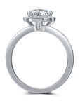 Vintage Inspired Brilliant Round Cut Moissanite Halo Engagement Ring in Platinum Plated Sterling Silver - Boutique Pavè