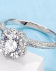 Vintage Inspired Lab Created Diamond Halo of Hearts Engagement Ring in 14 Karat Rose and White Gold - Boutique Pavè