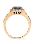 Vintage Inspired One Carat Round Cut Gray Moissanite Halo Engagement Ring in 18 Karat Rose Gold - Boutique Pavè