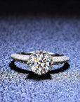Vintage One Carat Brilliant Round Cut Moissanite Pave Solitaire Engagement Ring in Platinum Plated Sterling Silver - Boutique Pavè
