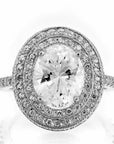 Vintage Oval Double Halo Cubic Zirconia Engagement Ring In Sterling Silver - Boutique Pavè