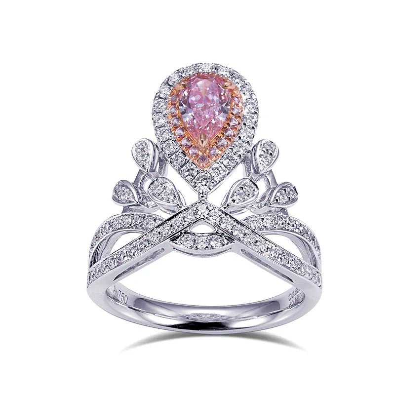 Water Drop Halo Lab Created Pink Diamond Engagement Ring in 18 Karat White Gold - Boutique Pavè