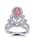 Water Drop Halo Lab Created Pink Diamond Engagement Ring in 18 Karat White Gold - Boutique Pavè
